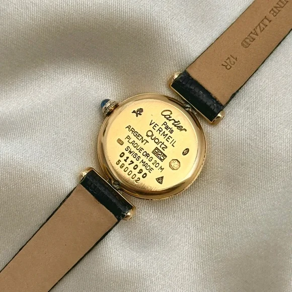 AUTHENTIC VINTAGE CARTIER BLACK LEATHER WATCH - WITH BOX - Picture 7 of 7